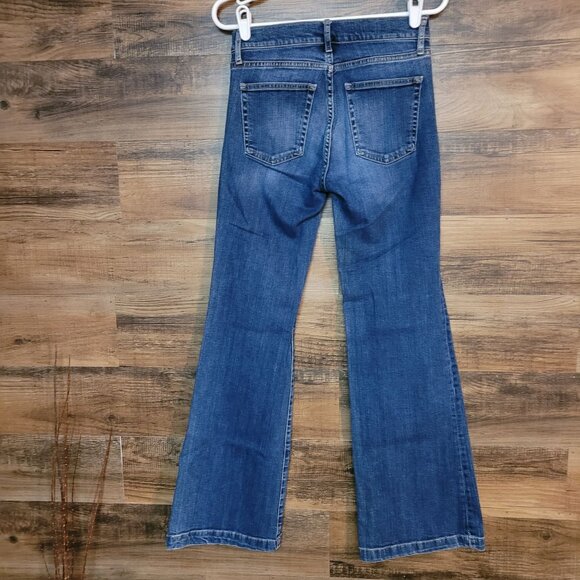 GAP 1969 Jeans 27 S Authentic Flare Low Dazed Medium Dark Wash Stretch - Picture 2 of 10